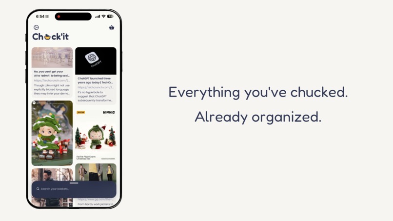 Chuck'it app showing organized bookmarks and saves